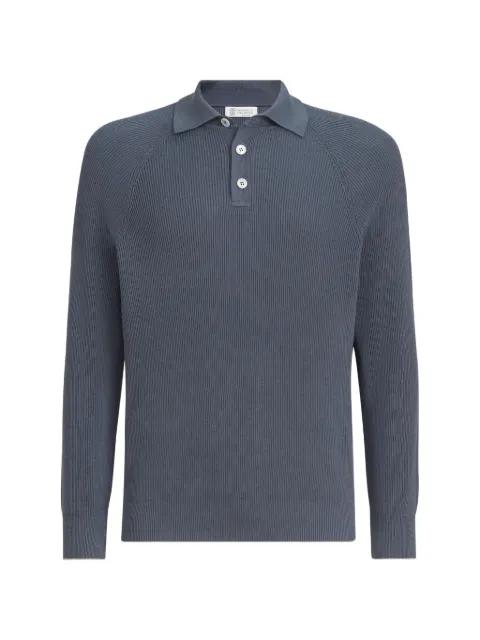 cotton English rib knit polo with long raglan sleeves by BRUNELLO CUCINELLI