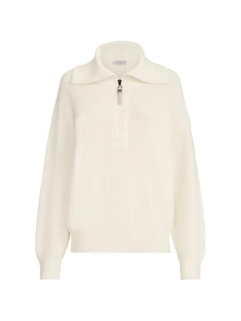 cotton English rib sweater with shiny zipper pull by BRUNELLO CUCINELLI