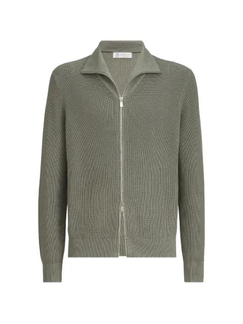 cotton half English rib cardigan with zipper by BRUNELLO CUCINELLI