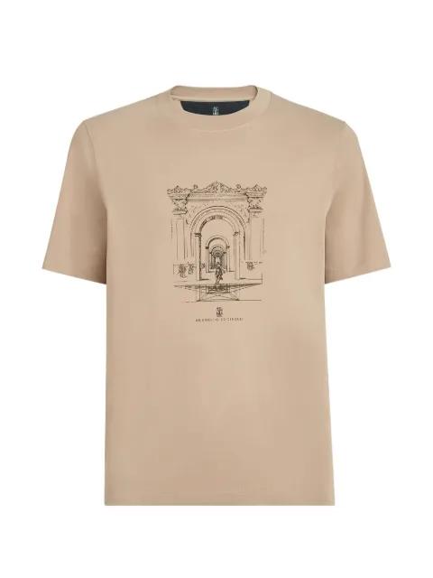 cotton interlock crew-neck T-shirt with print by BRUNELLO CUCINELLI