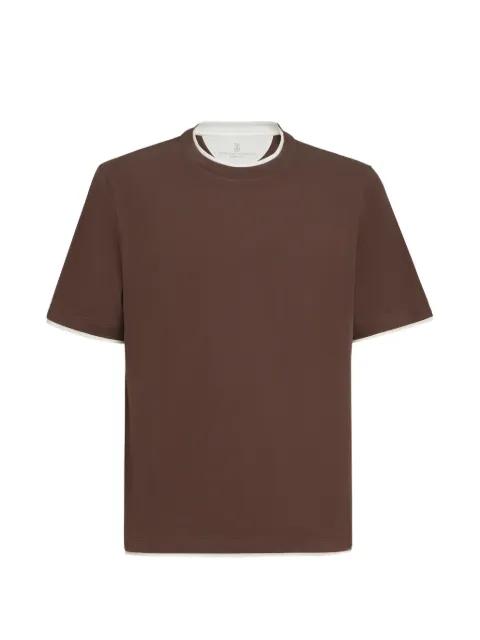 cotton jersey crew neck T-shirt with faux-layering by BRUNELLO CUCINELLI