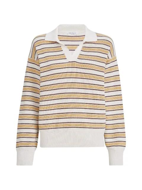 cotton knit polo with sparkling stripes by BRUNELLO CUCINELLI
