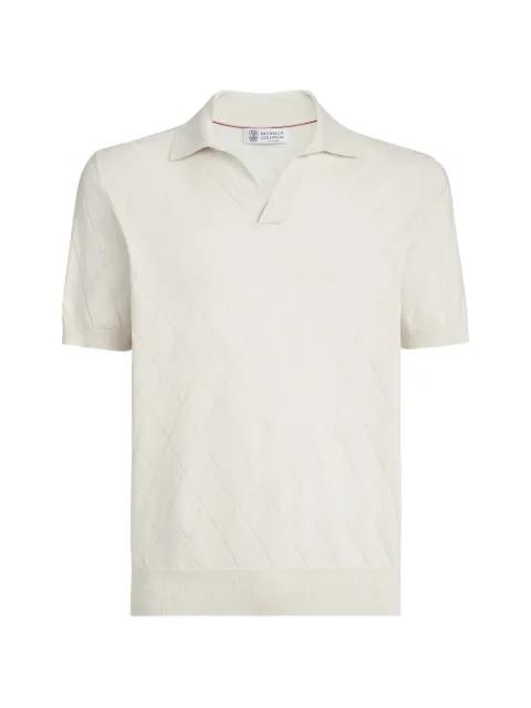 cotton textured Argyle lightweight knit polo shirt by BRUNELLO CUCINELLI