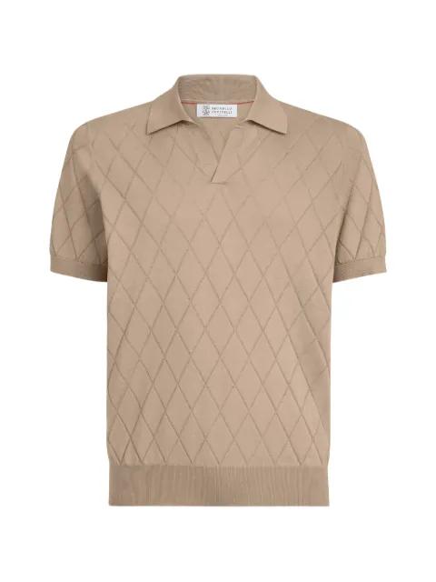 cotton textured Argyle lightweight knit polo shirt by BRUNELLO CUCINELLI