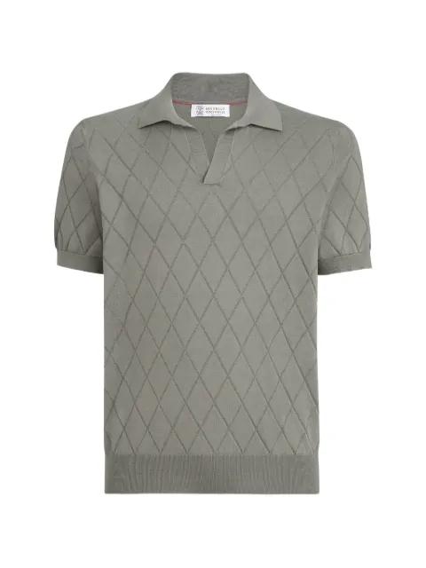 cotton textured Argyle lightweight knit polo shirt by BRUNELLO CUCINELLI