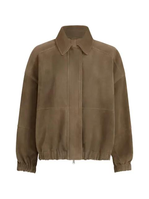 couture suede outerwear jacket with shiny zipper pull by BRUNELLO CUCINELLI