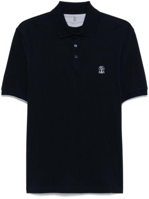 crest-embroidered cotton-piqué polo shirt by BRUNELLO CUCINELLI