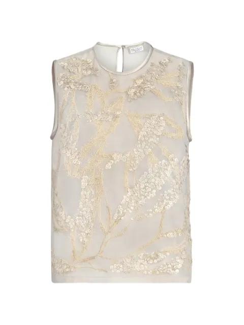 crispy silk top with dazzling seabed embroidery by BRUNELLO CUCINELLI