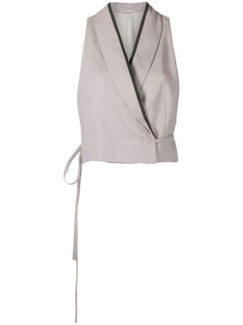 cropped silk-linen gilet jacket by BRUNELLO CUCINELLI