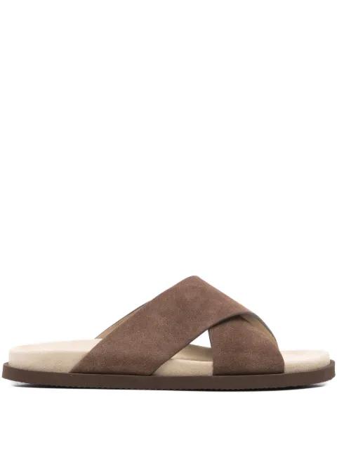 crossover-strap suede slides by BRUNELLO CUCINELLI