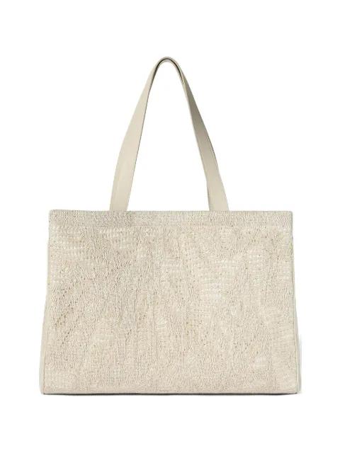 dazzling water lillies knit tote bag in linen and cotton by BRUNELLO CUCINELLI