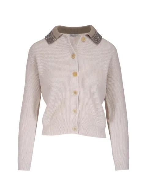embellished-collar ribbed-knit cardigan by BRUNELLO CUCINELLI