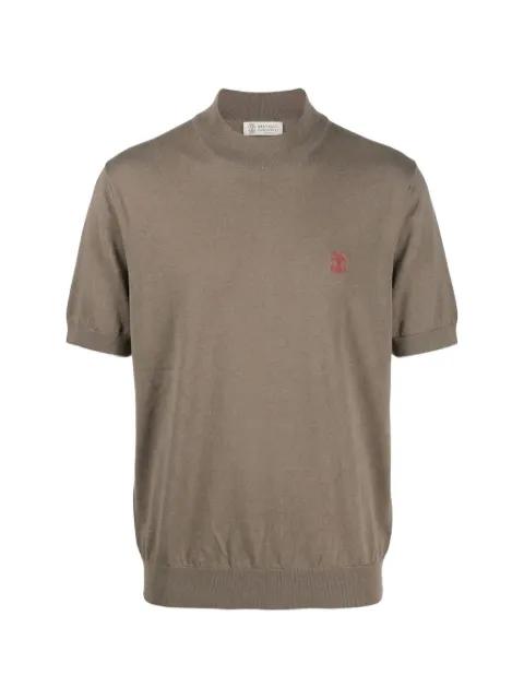 embroidered-logo short-sleeve mock-neck cotton T-shirt by BRUNELLO CUCINELLI