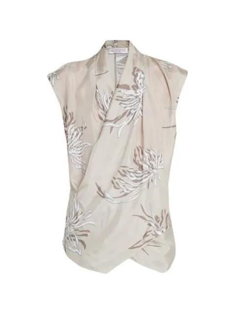 floral-print draped silk blouse by BRUNELLO CUCINELLI
