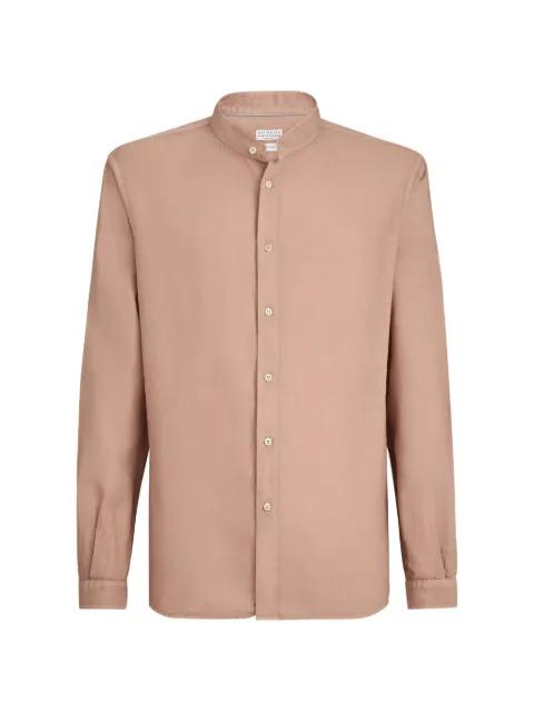 garment-dyed easy fit shirt in cotton and linen Pinpoint with Mandarin-collar by BRUNELLO CUCINELLI