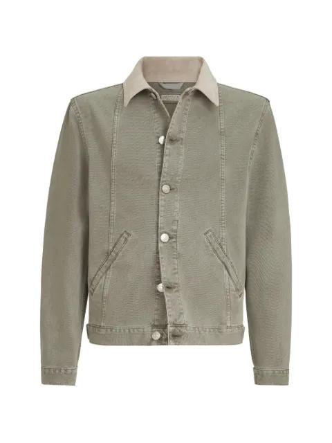 garment-dyed outerwear jacket in denim with leather collar by BRUNELLO CUCINELLI