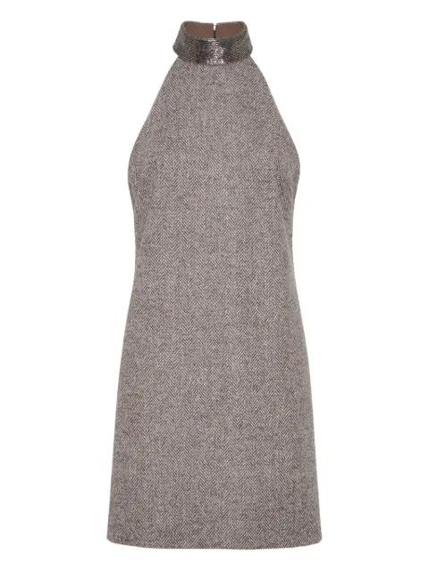 halter-neck herringbone tweed dress by BRUNELLO CUCINELLI