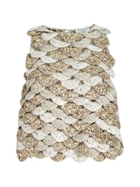handmade dazzling shell Opera knit top in jute and cotton by BRUNELLO CUCINELLI