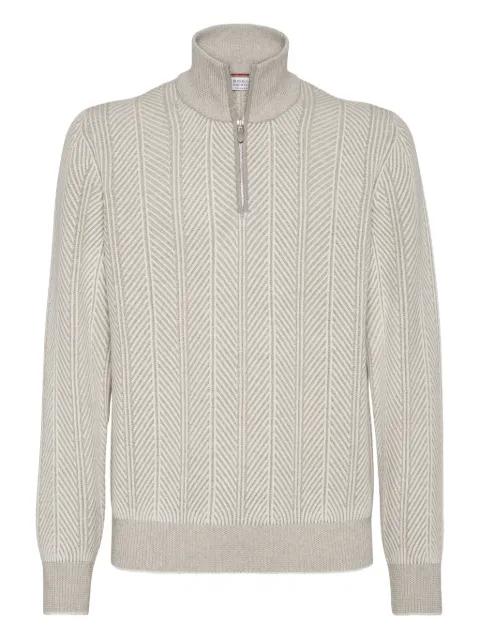 herringbone half-zip sweater by BRUNELLO CUCINELLI