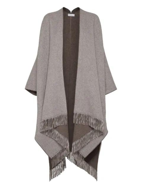 herringbone-pattern fringed poncho by BRUNELLO CUCINELLI