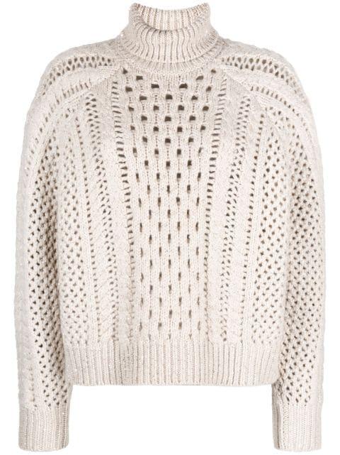 high-neck crochet-knit jumper by BRUNELLO CUCINELLI