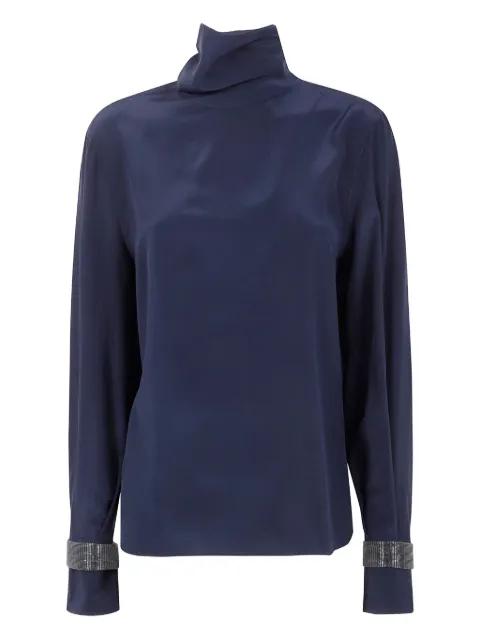 high-neck embellished-cuff blouse by BRUNELLO CUCINELLI