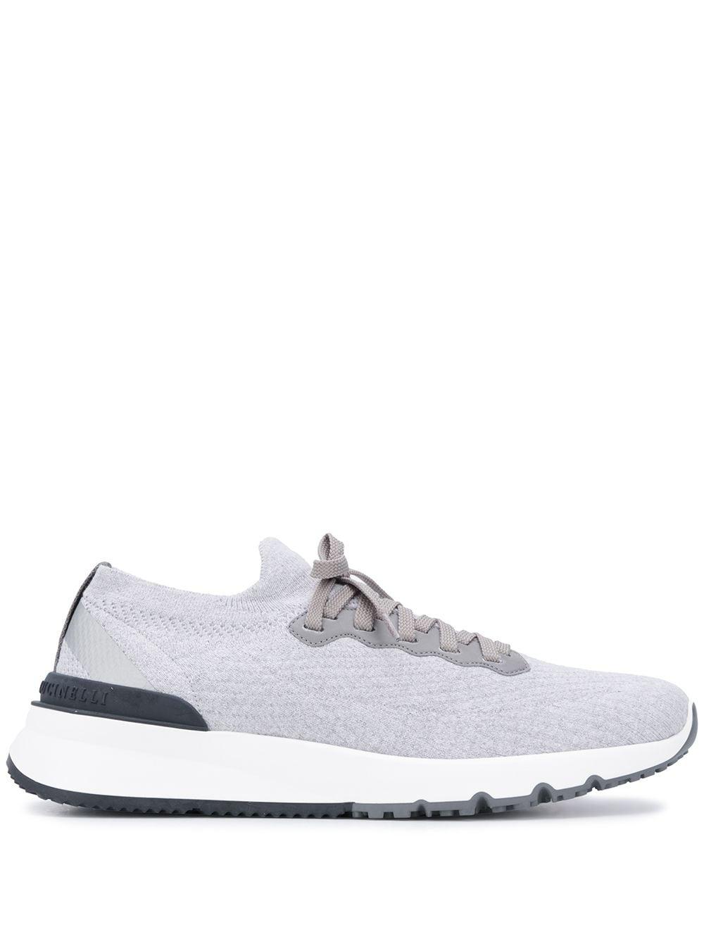 knit leather-trim sneakers by BRUNELLO CUCINELLI