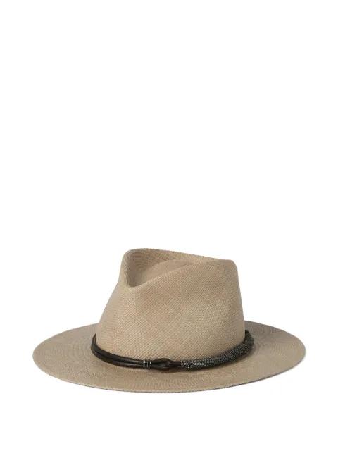 leather-band straw fedora by BRUNELLO CUCINELLI