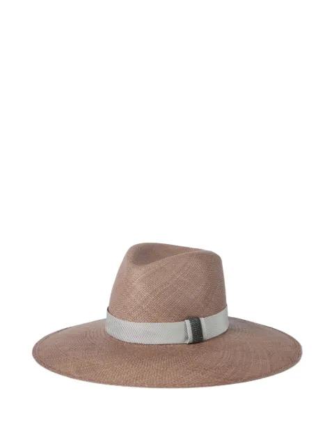 leather-band straw fedora by BRUNELLO CUCINELLI