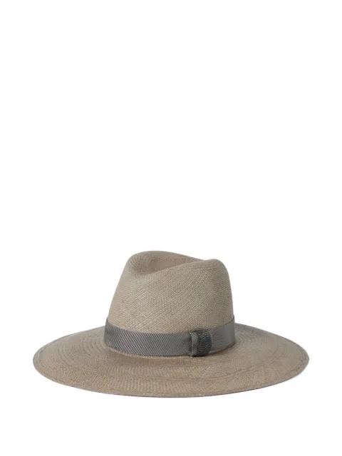 leather straw fedora hat by BRUNELLO CUCINELLI