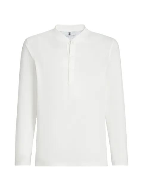 linen and cotton jersey long sleeve T-shirt with Henley collar by BRUNELLO CUCINELLI