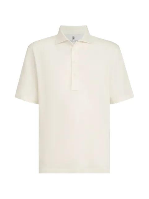 linen and cotton mélange jersey polo with shirt-style collar by BRUNELLO CUCINELLI