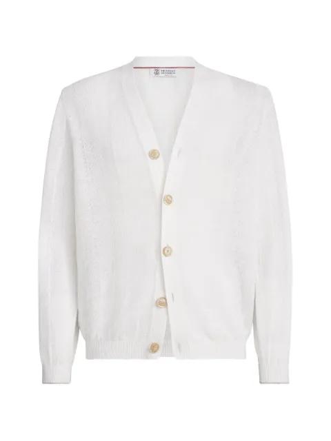 linen and cotton textured rib cardigan by BRUNELLO CUCINELLI