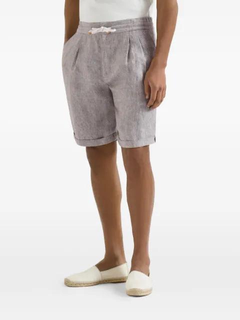 linen and hemp diagonal Bermuda shorts with drawstring and double pleats by BRUNELLO CUCINELLI