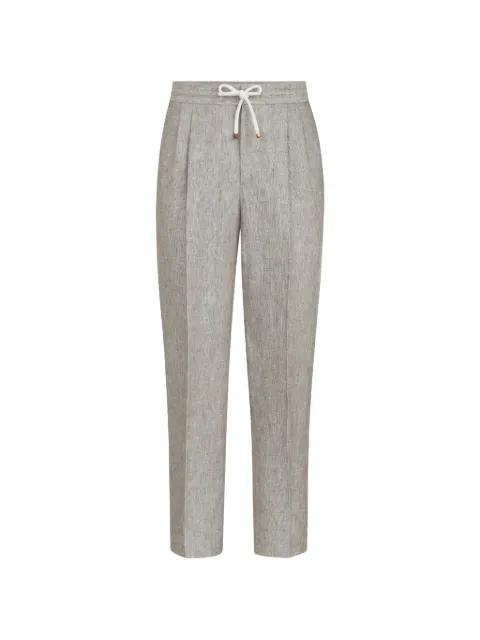 linen and hemp diagonal trousers with drawstring and double pleats by BRUNELLO CUCINELLI
