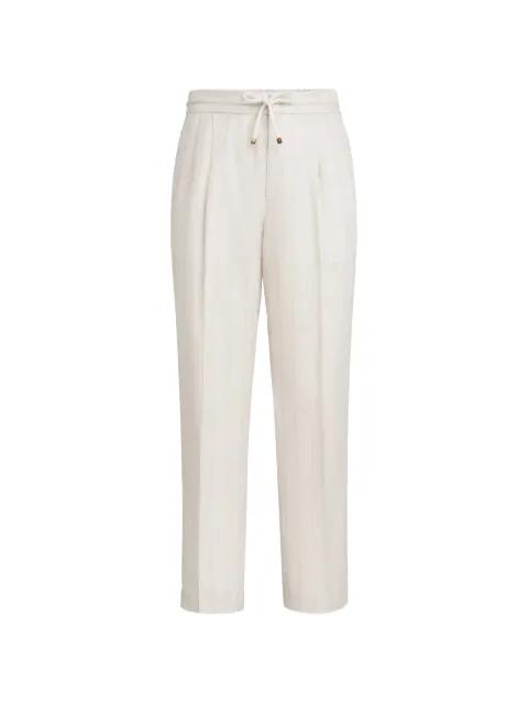 linen chalk stripe chevron trousers with drawstring and double pleats by BRUNELLO CUCINELLI