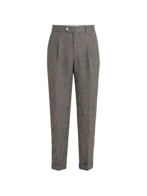 linen houndstooth trousers with pleat by BRUNELLO CUCINELLI