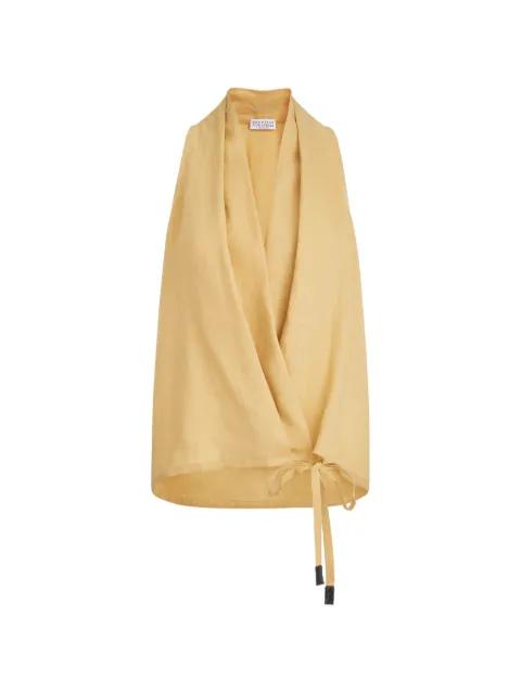 linen wrap effect vest with monili by BRUNELLO CUCINELLI