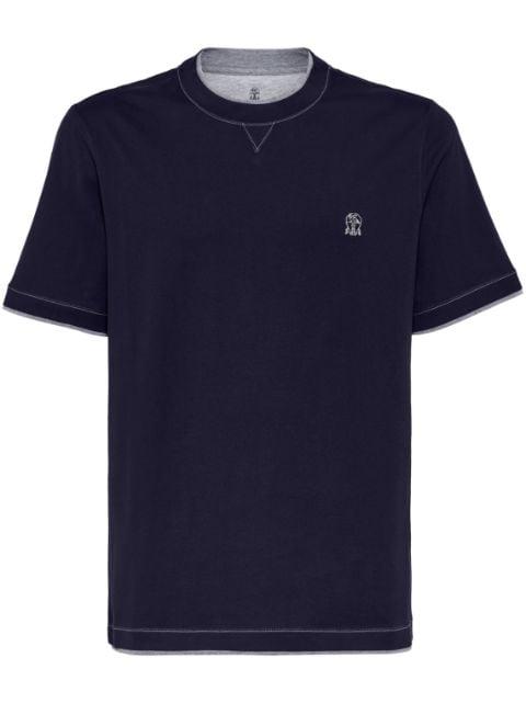 logo-embroidered contrast-trim T-shirt by BRUNELLO CUCINELLI