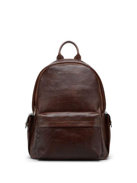 logo-print leather backpack by BRUNELLO CUCINELLI