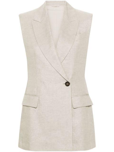 metallic-threading sleeveless blazer by BRUNELLO CUCINELLI