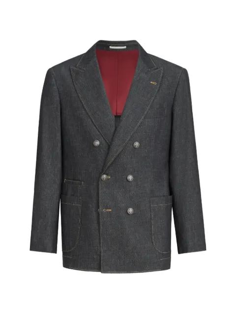 no-fade lightweight denim one-and-a-half breasted deconstructed blazer with patch-pockets and metal buttons by BRUNELLO CUCINELLI
