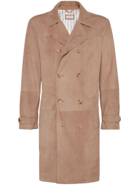notched-lapels suede coat by BRUNELLO CUCINELLI