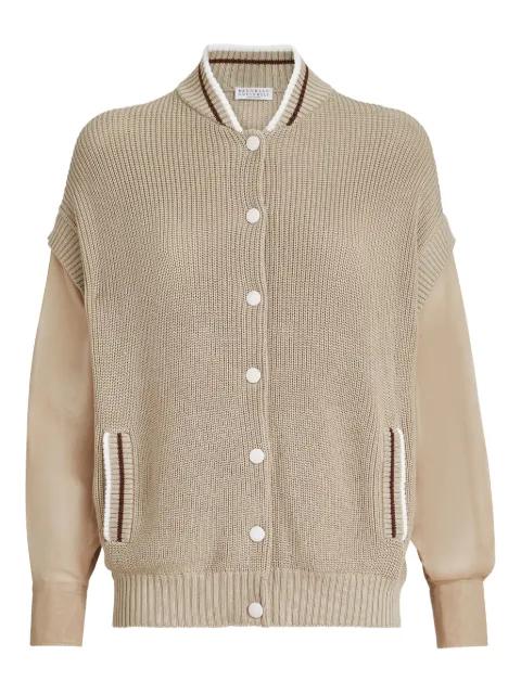 organza-sleeves cotton cardigan by BRUNELLO CUCINELLI