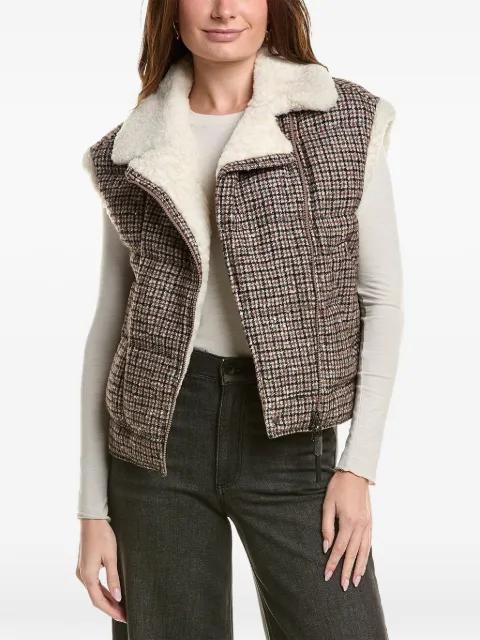 plaid-pattern shearling-collar zip-up vest by BRUNELLO CUCINELLI