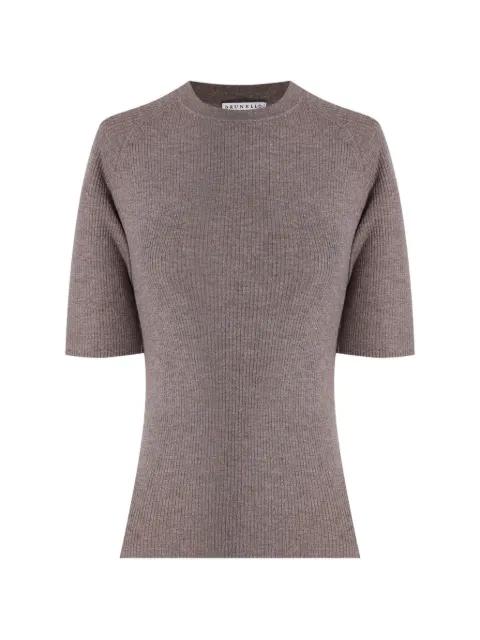 ribbed-knit lurex-finish T-shirt by BRUNELLO CUCINELLI
