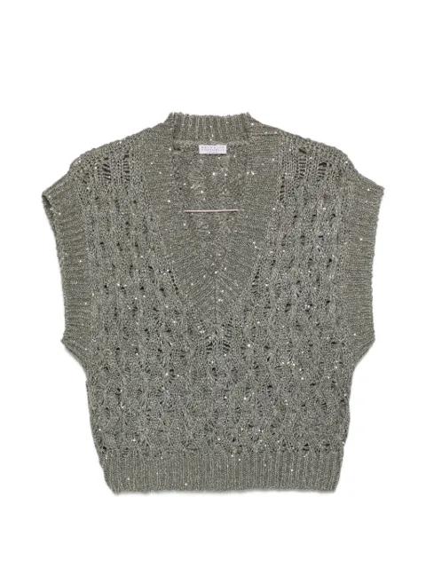 sequin V-neck knitted vest by BRUNELLO CUCINELLI