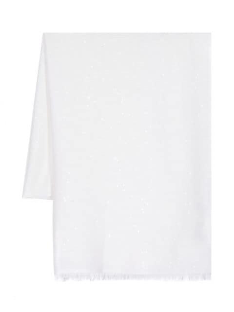 sequin-embellished frayed-hem scarf by BRUNELLO CUCINELLI
