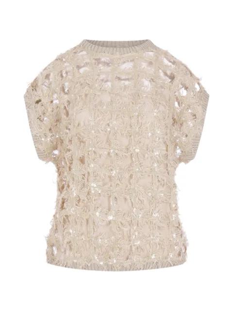 sequin-embellished fringed top by BRUNELLO CUCINELLI