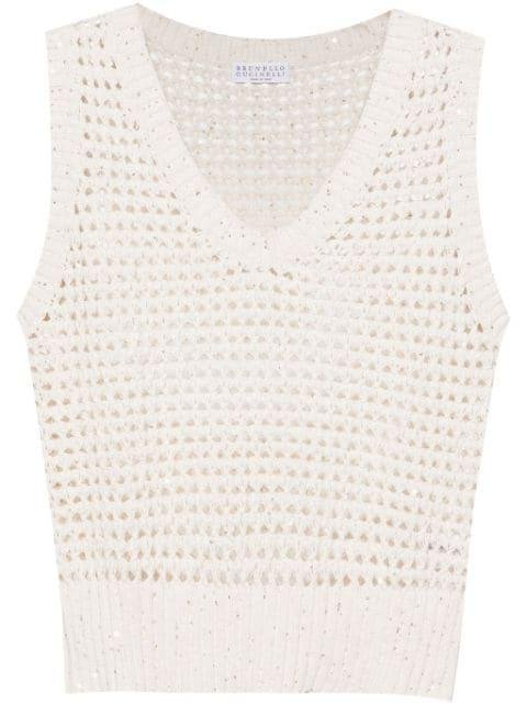 sequin-embellished open-knit top by BRUNELLO CUCINELLI